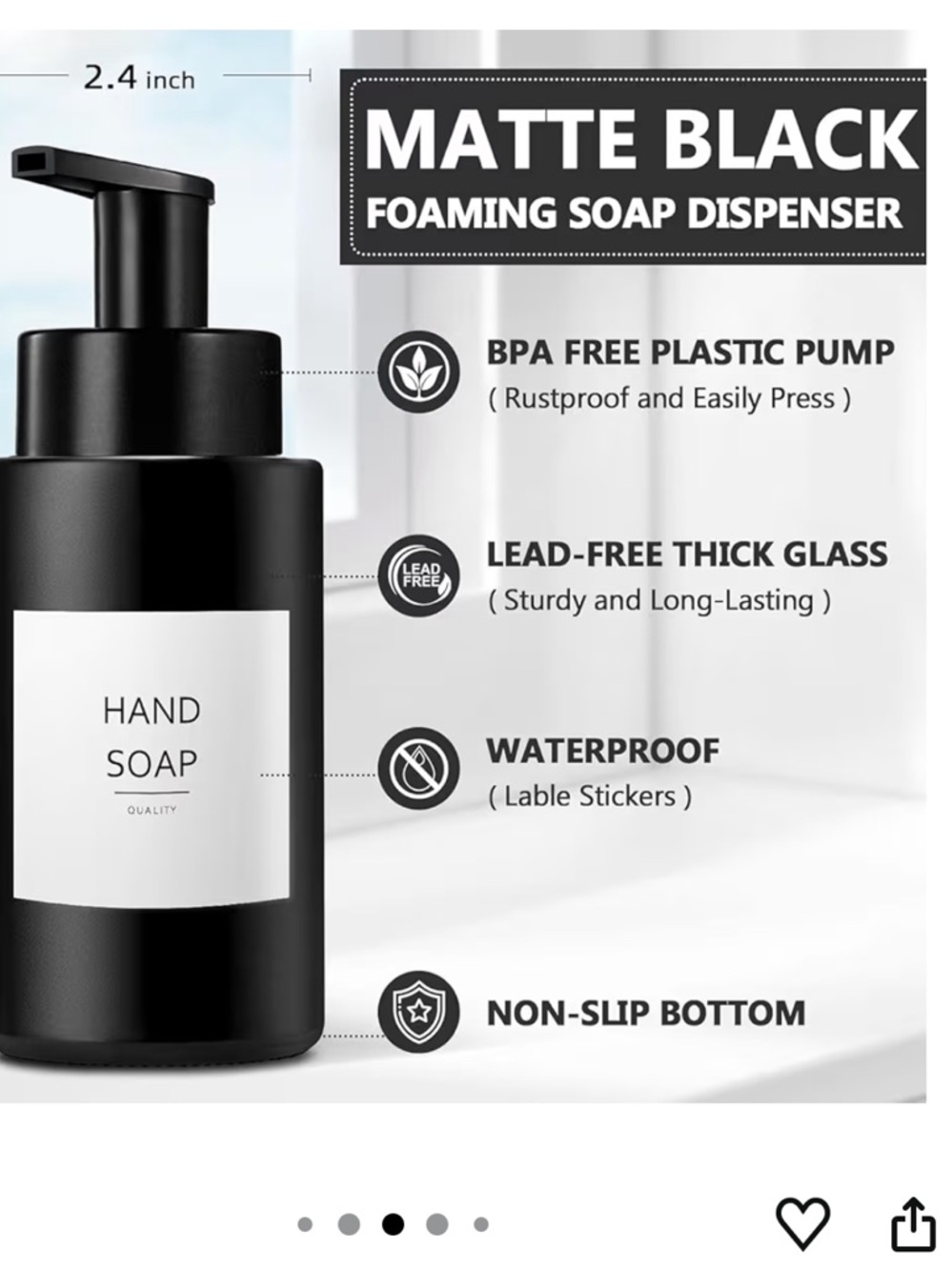 Matte Black Foaming Soap Dispenser Set of TWO 10 oz/300ml Waterproof Labels - Picture 5 of 8